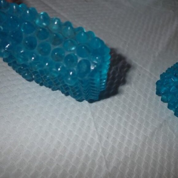 Vintage Blue Square Hobnail Glass/Salt Cellar - set of 2 - Picture 2 of 3